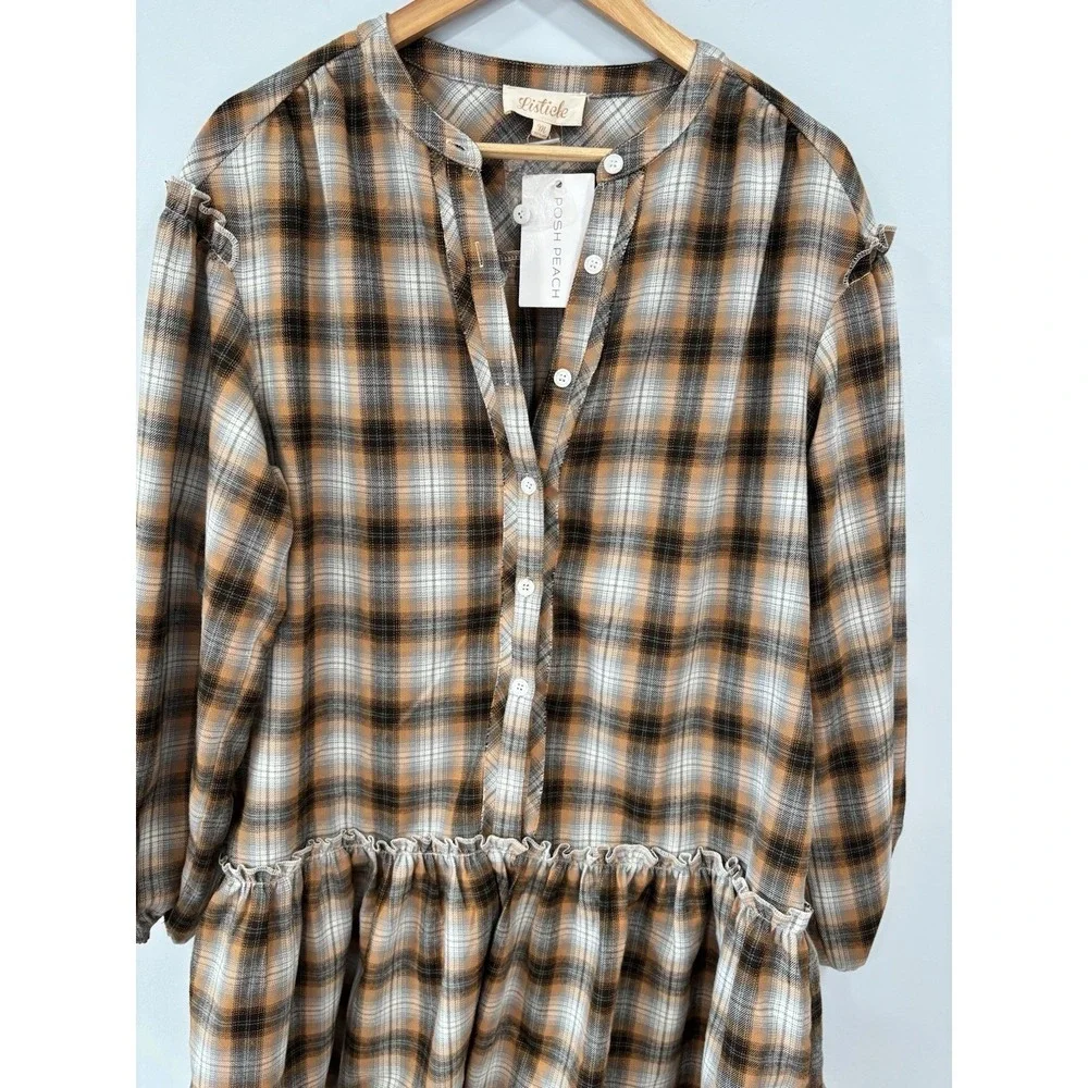 NEW Listicle Plaid Peplum Style Dress Size Medium Flannel Cottagecore Prairie - Picture 9 of 9